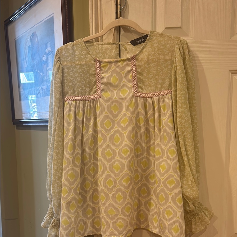 fab'rik Yellow Cream Ruffled Bib Collar Blouse